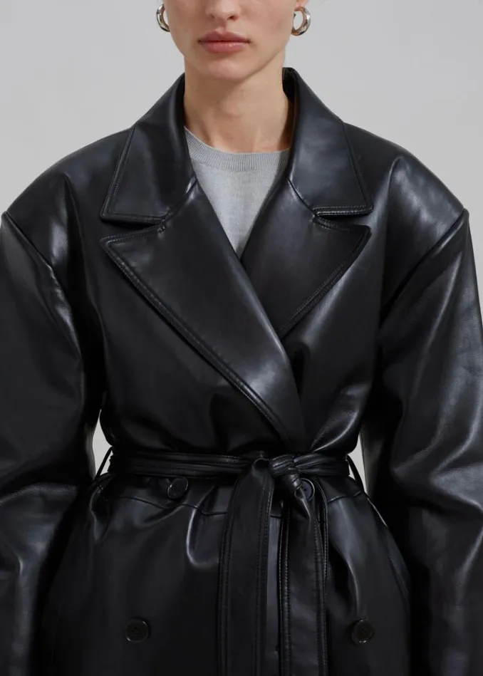 Women The Frankie Shop Tina Faux Leather Trench Coat 8211 Black Black