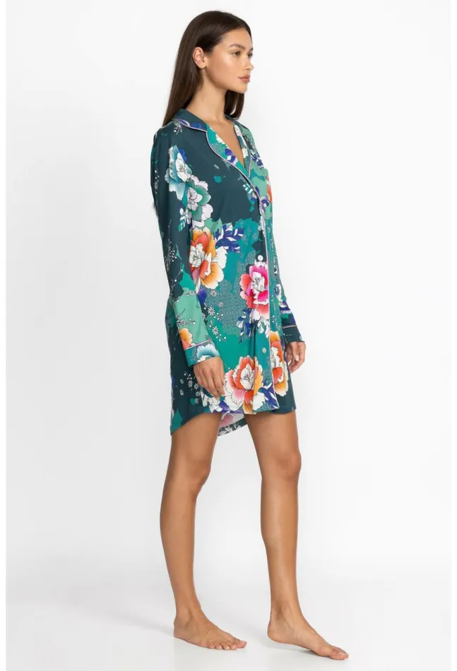 Women The Neena Long Sleeve Shirt Tura Turquoise Johnny Was Sleepwear