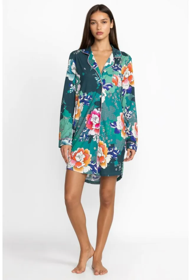Women The Neena Long Sleeve Shirt Tura Turquoise Johnny Was Sleepwear