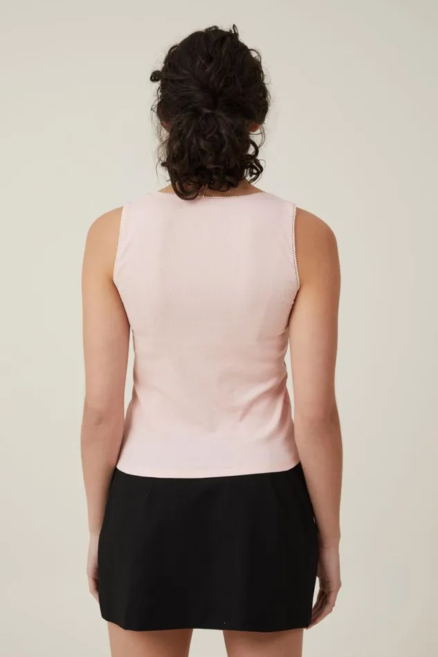 Women Tops Cotton On Lou Picot Trim Tank Rose Quartz