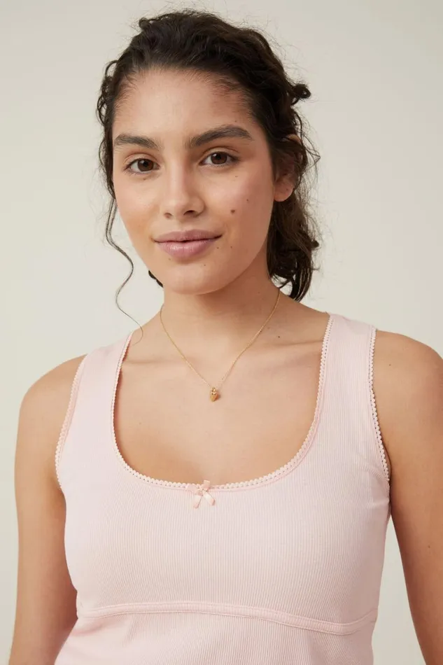 Women Tops Cotton On Lou Picot Trim Tank Rose Quartz