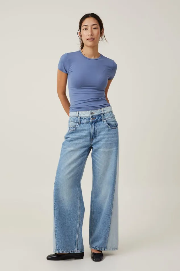 Women Tops Cotton On Luxe Crew Neck Short Sleeve Top Elemental Blue