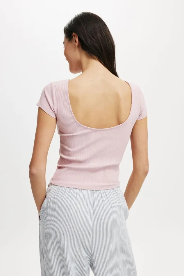 Women Tops Cotton On Mia Low Back Short Sleeve Top Dusk Pink
