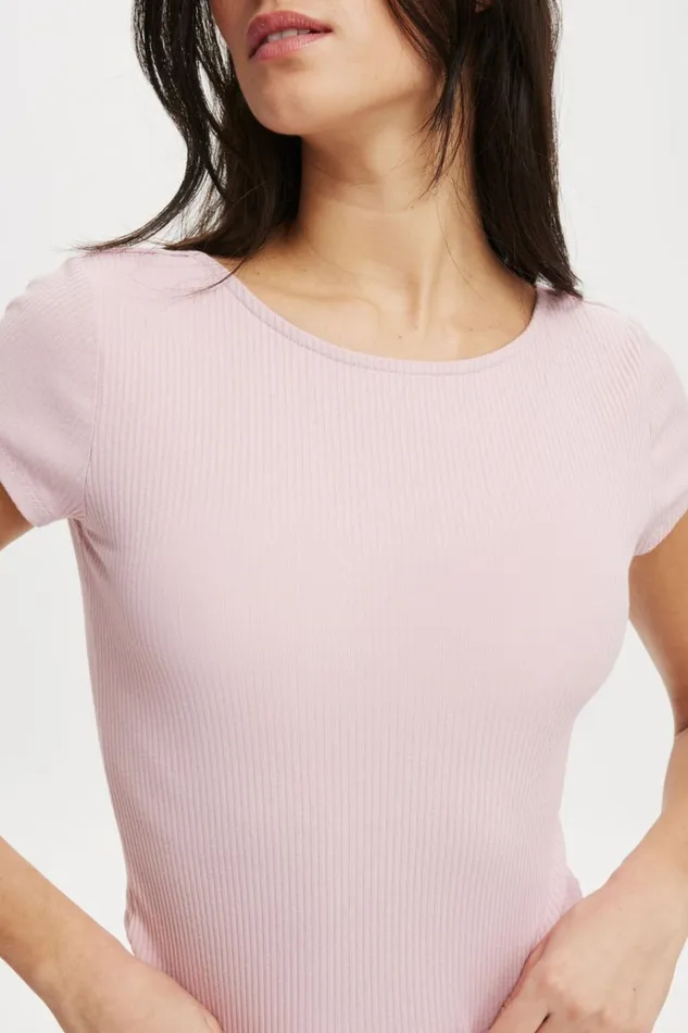 Women Tops Cotton On Mia Low Back Short Sleeve Top Dusk Pink