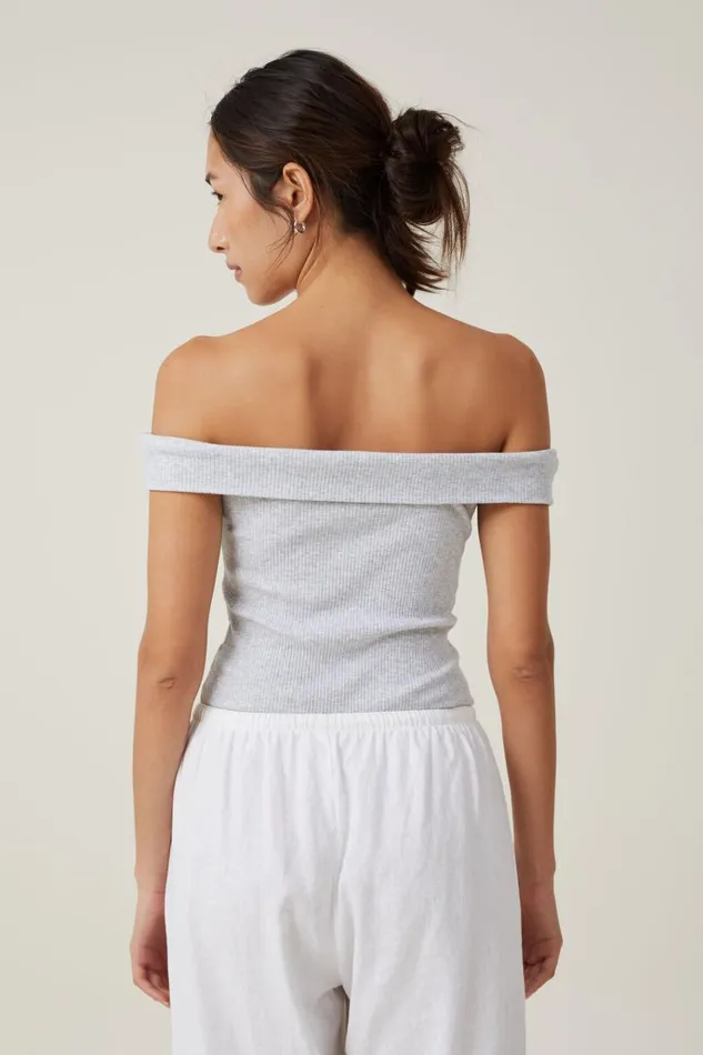 Women Tops Cotton On Mia Off The Shoulder Bodysuit Grey Marle