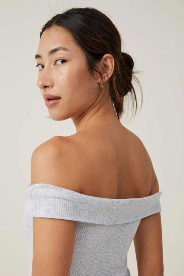 Women Tops Cotton On Mia Off The Shoulder Bodysuit Grey Marle