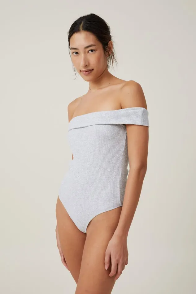 Women Tops Cotton On Mia Off The Shoulder Bodysuit Grey Marle