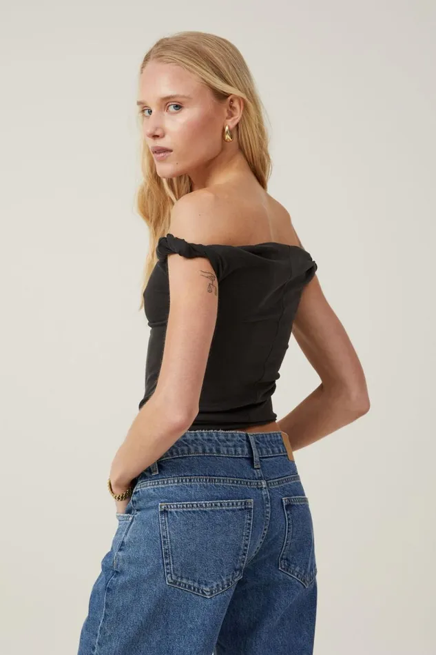 Women Tops Cotton On Phoebe Twist Short Sleeve Top Black