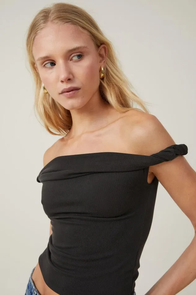 Women Tops Cotton On Phoebe Twist Short Sleeve Top Black