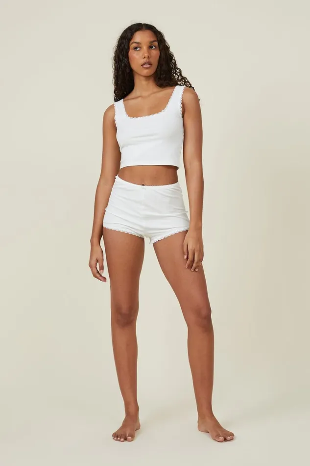 Women Tops Cotton On Rib Lace Tank White Women Tops Cotton On Rib Lace Tank White