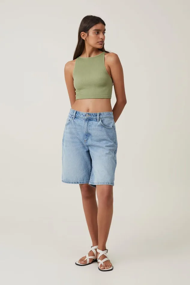 Women Tops Cotton On Seamless Benni High Neck Tank Cool Khaki Women Tops Cotton On Seamless Benni High Neck Tank Cool Khaki