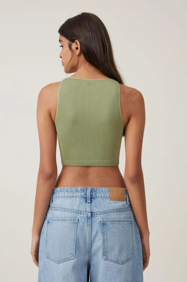 Women Tops Cotton On Seamless Benni High Neck Tank Cool Khaki Women Tops Cotton On Seamless Benni High Neck Tank Cool Khaki