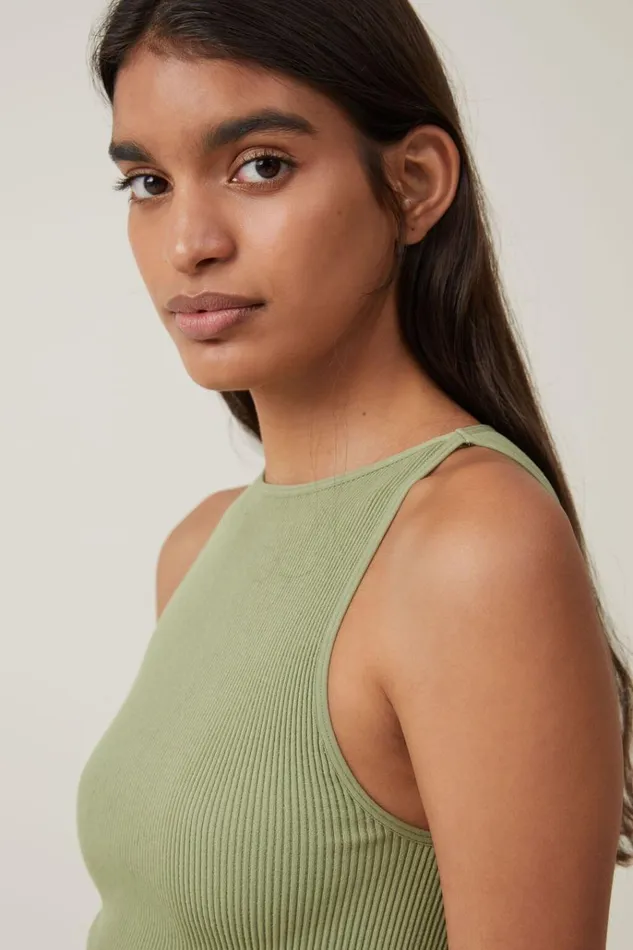 Women Tops Cotton On Seamless Benni High Neck Tank Cool Khaki Women Tops Cotton On Seamless Benni High Neck Tank Cool Khaki