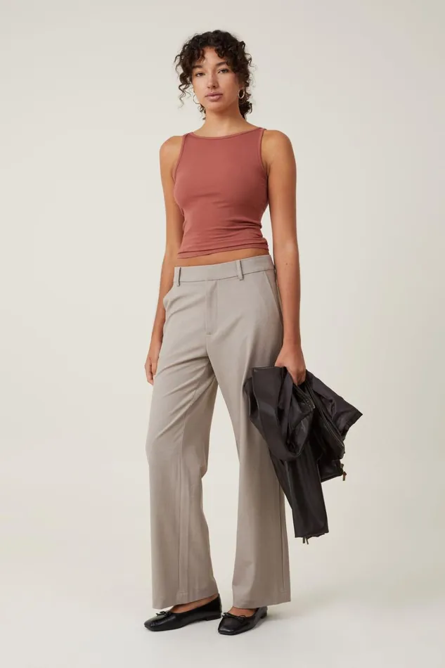 Women Tops Cotton On Staple Rib Boat Neck Tank Dark Sepia