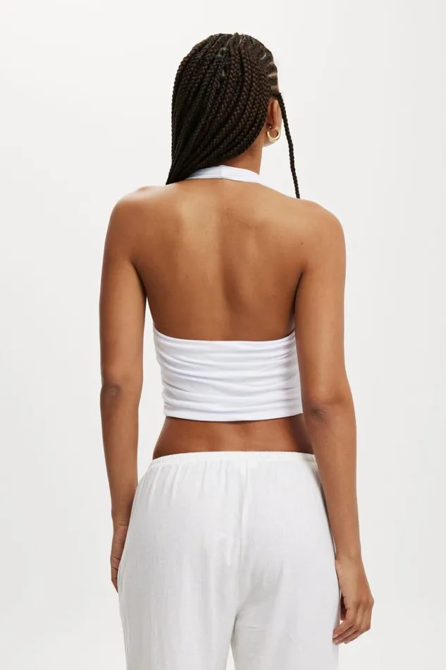 Women Tops Cotton On Staple Rib Rouched Halter Top White