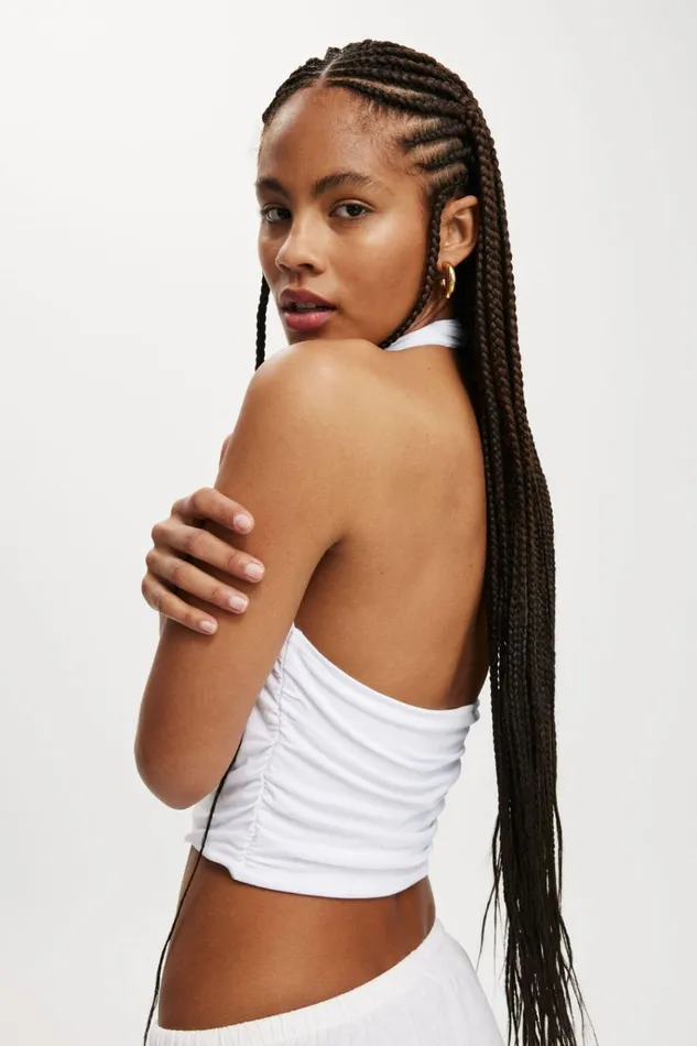 Women Tops Cotton On Staple Rib Rouched Halter Top White