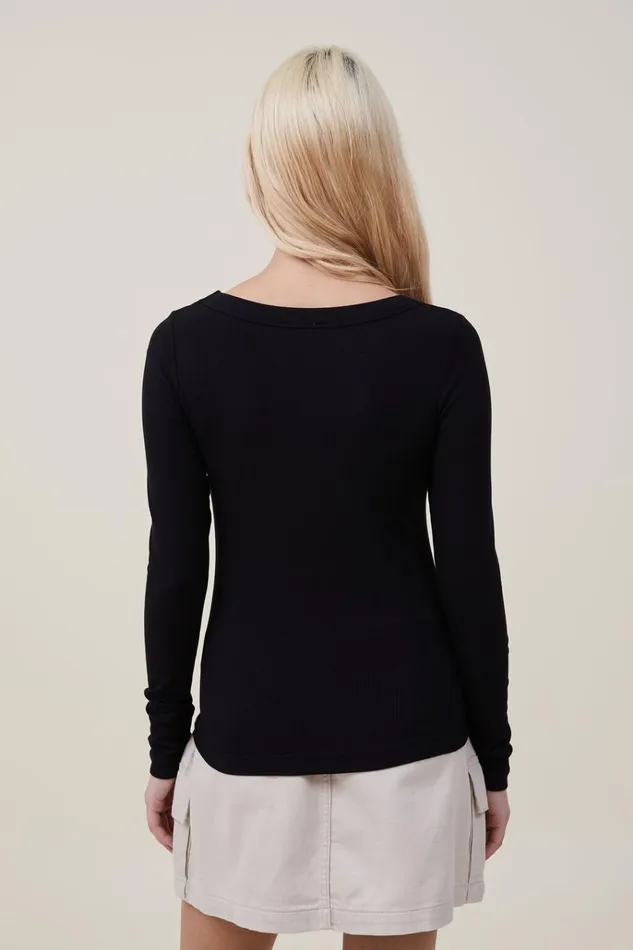 Women Tops Cotton On Staple Rib Scoop Neck Long Sleeve Top Black Women Tops Cotton On Staple Rib Scoop Neck Long Sleeve Top Black