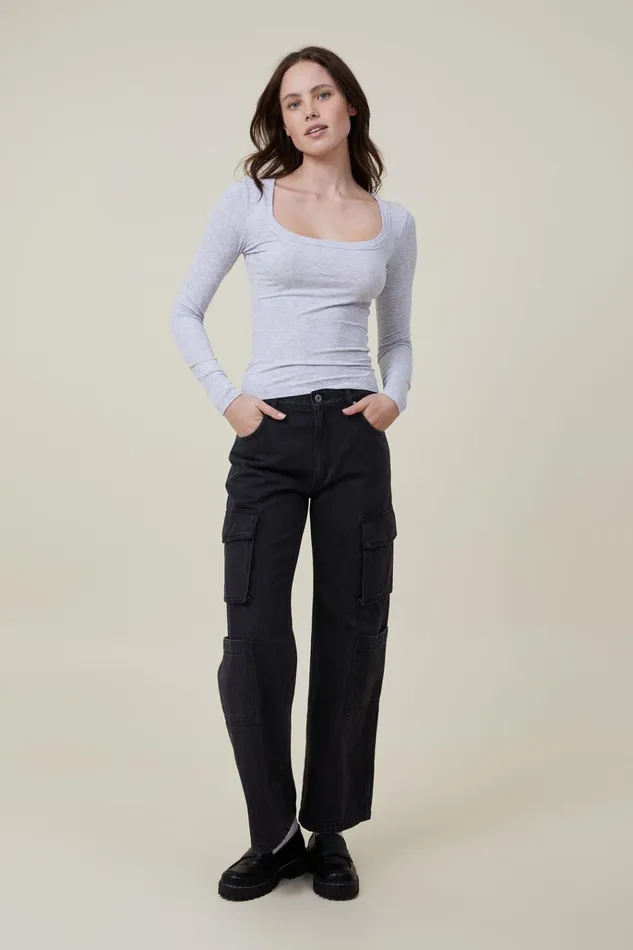 Women Tops Cotton On Staple Rib Scoop Neck Long Sleeve Top Grey Marle Women Tops Cotton On Staple Rib Scoop Neck Long Sleeve Top Grey Marle