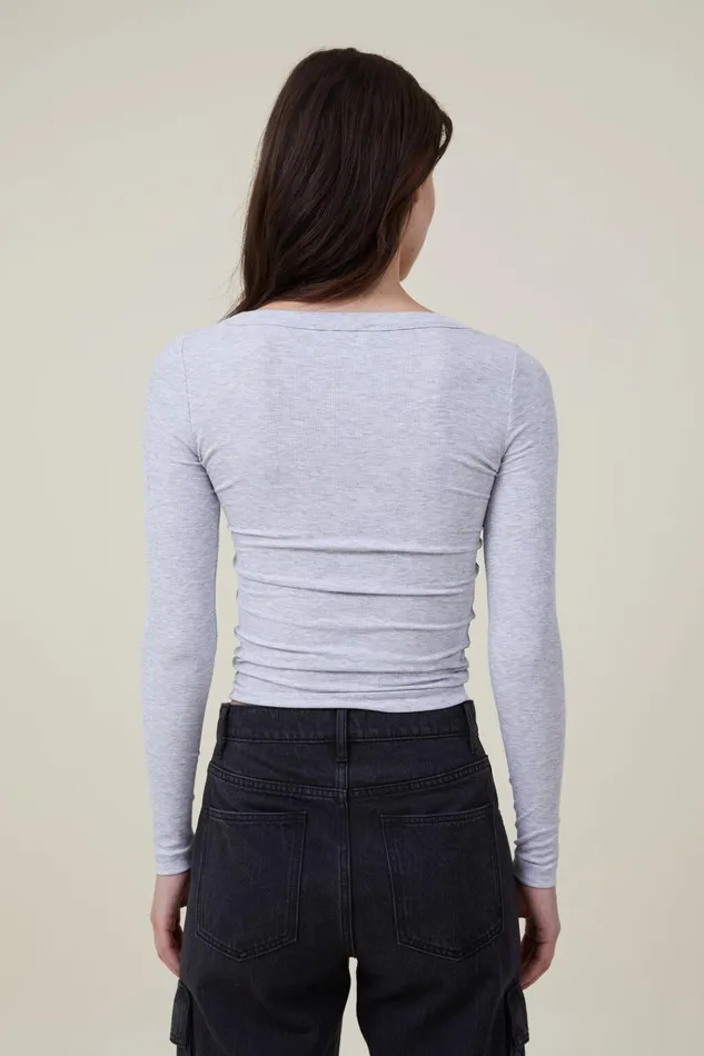 Women Tops Cotton On Staple Rib Scoop Neck Long Sleeve Top Grey Marle Women Tops Cotton On Staple Rib Scoop Neck Long Sleeve Top Grey Marle