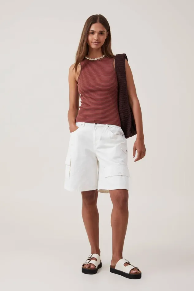 Women Tops Cotton On The One Organic Rib Racer Tank Eliza Stripe Bottle Brown Women Tops Cotton On The One Organic Rib Racer Tank Eliza Stripe Bottle Brown