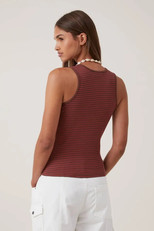 Women Tops Cotton On The One Organic Rib Racer Tank Eliza Stripe Bottle Brown Women Tops Cotton On The One Organic Rib Racer Tank Eliza Stripe Bottle Brown