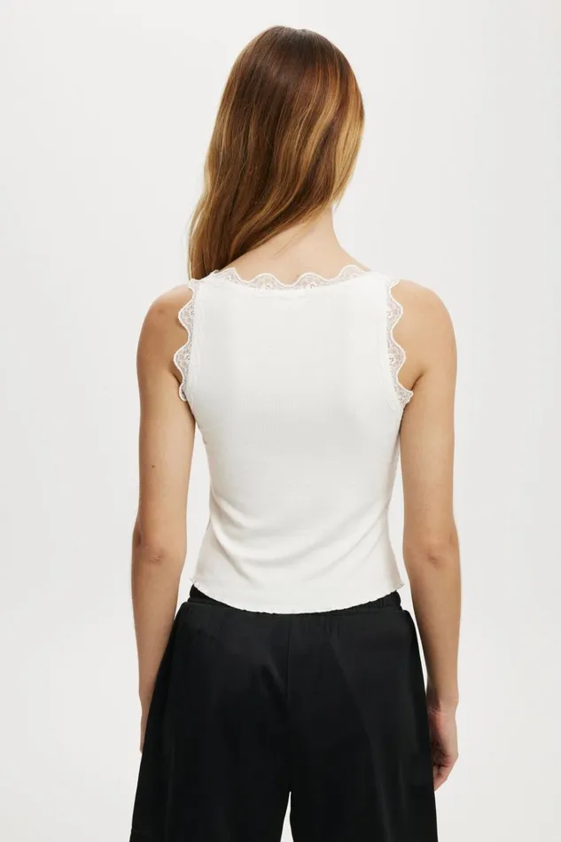 Women Tops Cotton On Tibby Lace Trim Tank Natural White