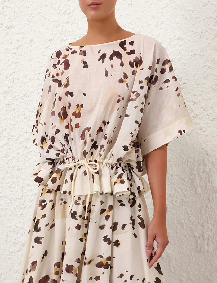 Women Tops Zimmermann Acacia Draw Waist Top Watercolour Leopard