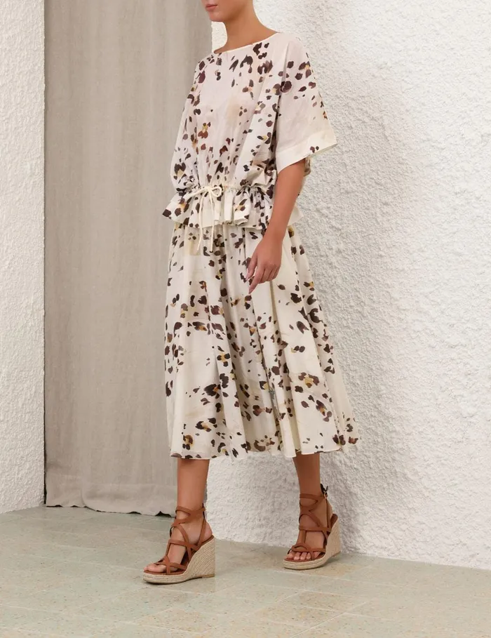 Women Tops Zimmermann Acacia Draw Waist Top Watercolour Leopard