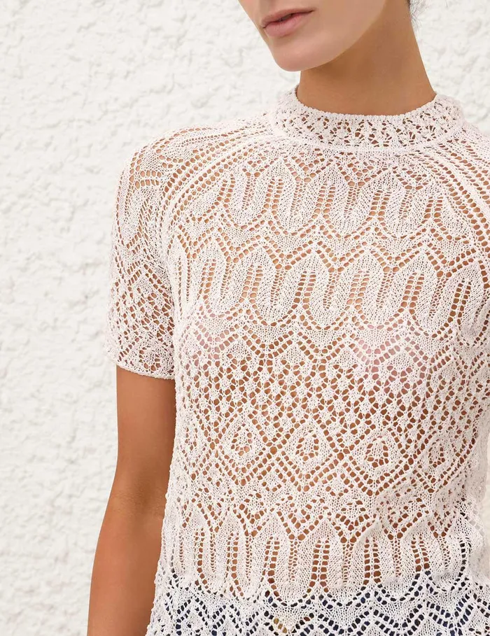 Women Tops Zimmermann Acacia Lace Knit Tee Ivory