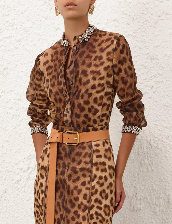 Women Tops Zimmermann Crush Embellished Body Shirt Leopard