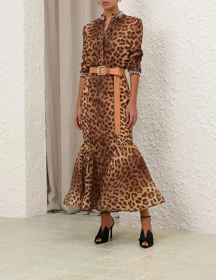 Women Tops Zimmermann Crush Embellished Body Shirt Leopard