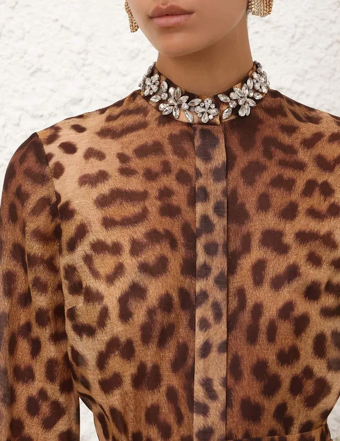 Women Tops Zimmermann Crush Embellished Body Shirt Leopard