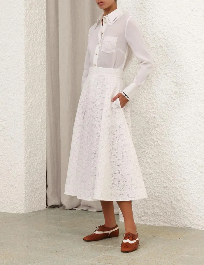 Women Tops Zimmermann Crush Ramie Embroidered Shirt Ivory