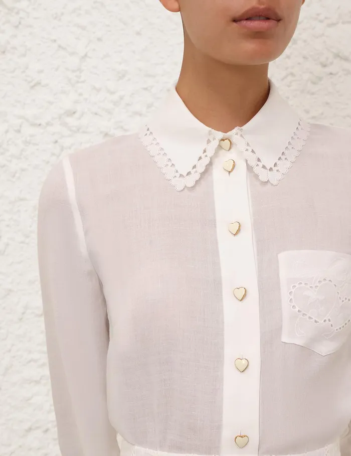 Women Tops Zimmermann Crush Ramie Embroidered Shirt Ivory