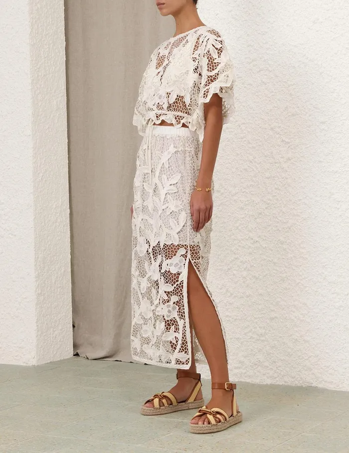 Women Tops Zimmermann Golden Crochet Lace Top Ivory