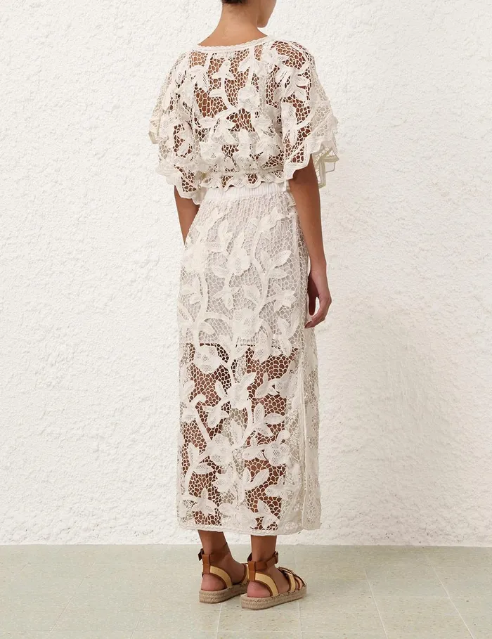 Women Tops Zimmermann Golden Crochet Lace Top Ivory