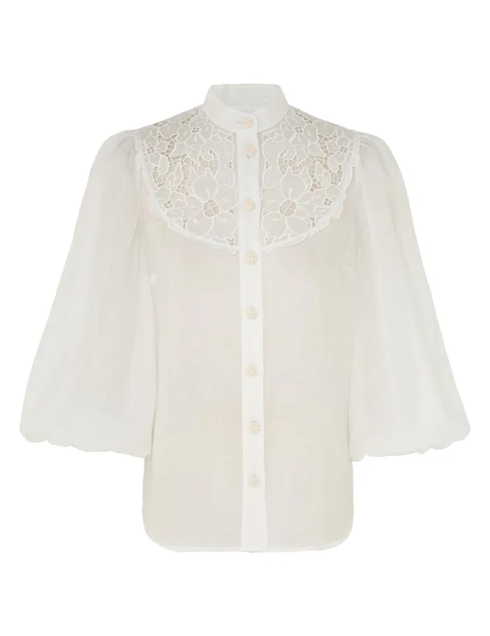 Women Tops Zimmermann Golden Embroidered Yoke Blouse Ivoryivory
