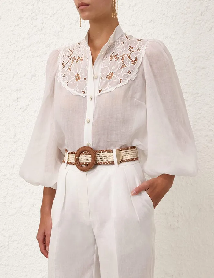 Women Tops Zimmermann Golden Embroidered Yoke Blouse Ivoryivory