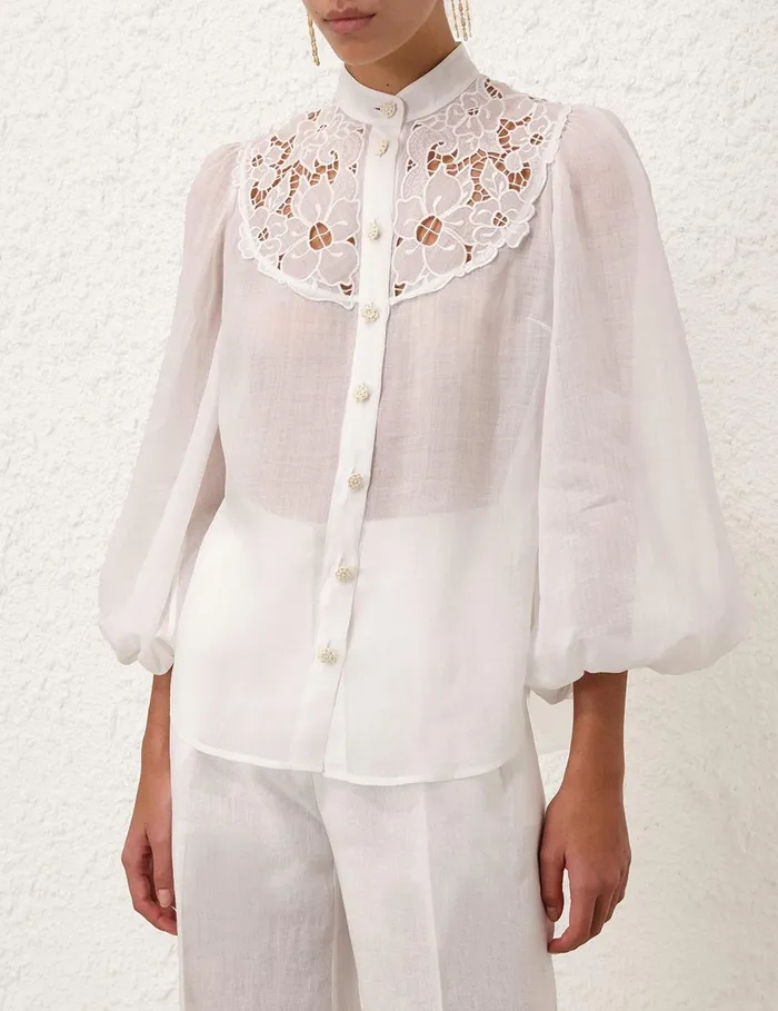 Women Tops Zimmermann Golden Embroidered Yoke Blouse Ivoryivory