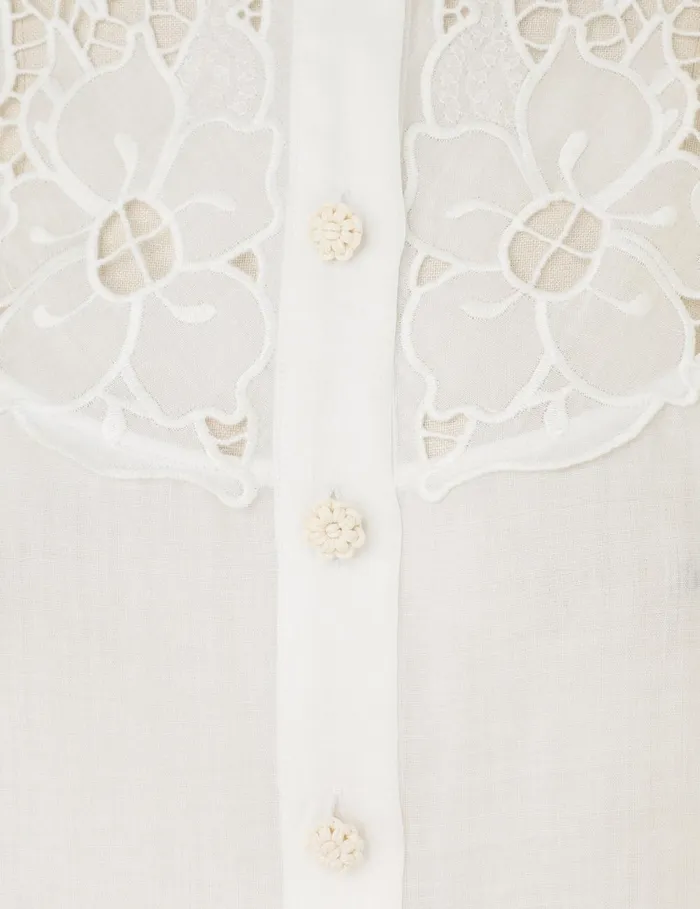 Women Tops Zimmermann Golden Embroidered Yoke Blouse Ivoryivory