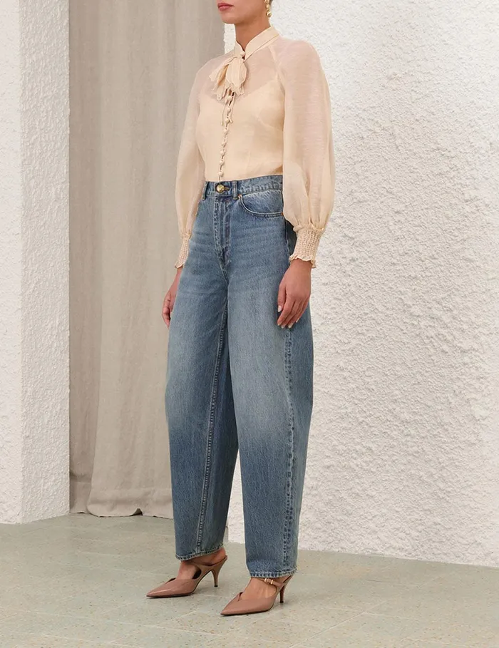 Women Tops Zimmermann Illustration Buttoned Blouse Cream