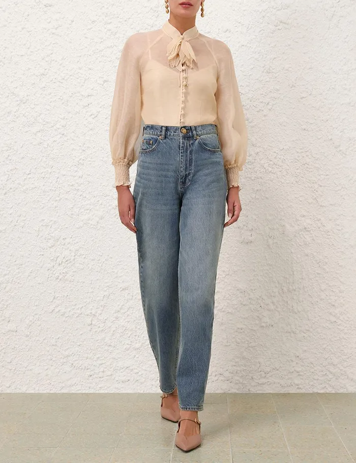Women Tops Zimmermann Illustration Buttoned Blouse Cream