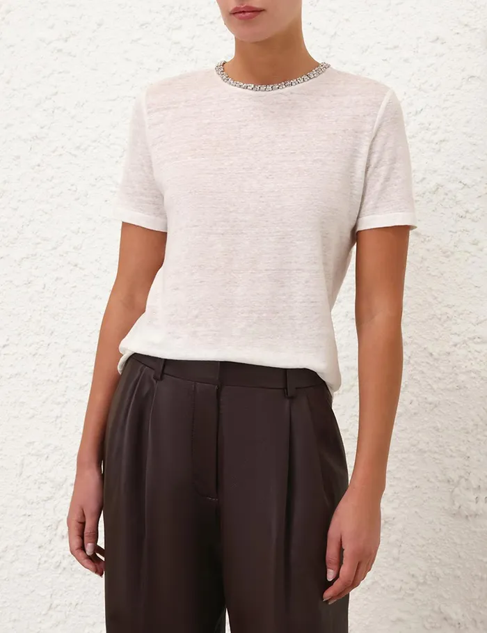 Women Tops Zimmermann Illustration Embellished Tee Ivory