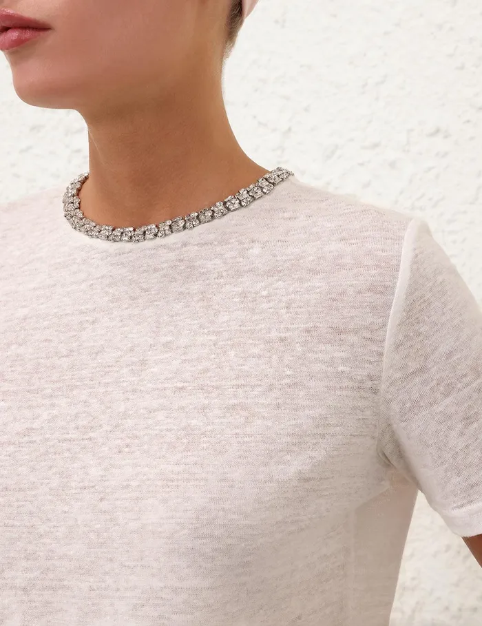 Women Tops Zimmermann Illustration Embellished Tee Ivory