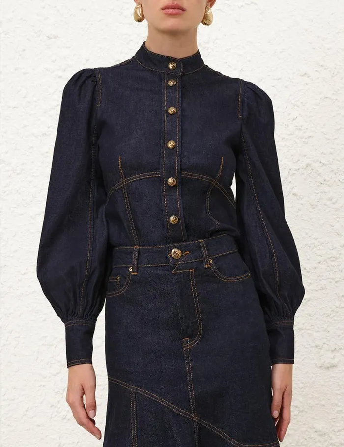 Women Tops Zimmermann Illustration Fitted Blouse Night Sky