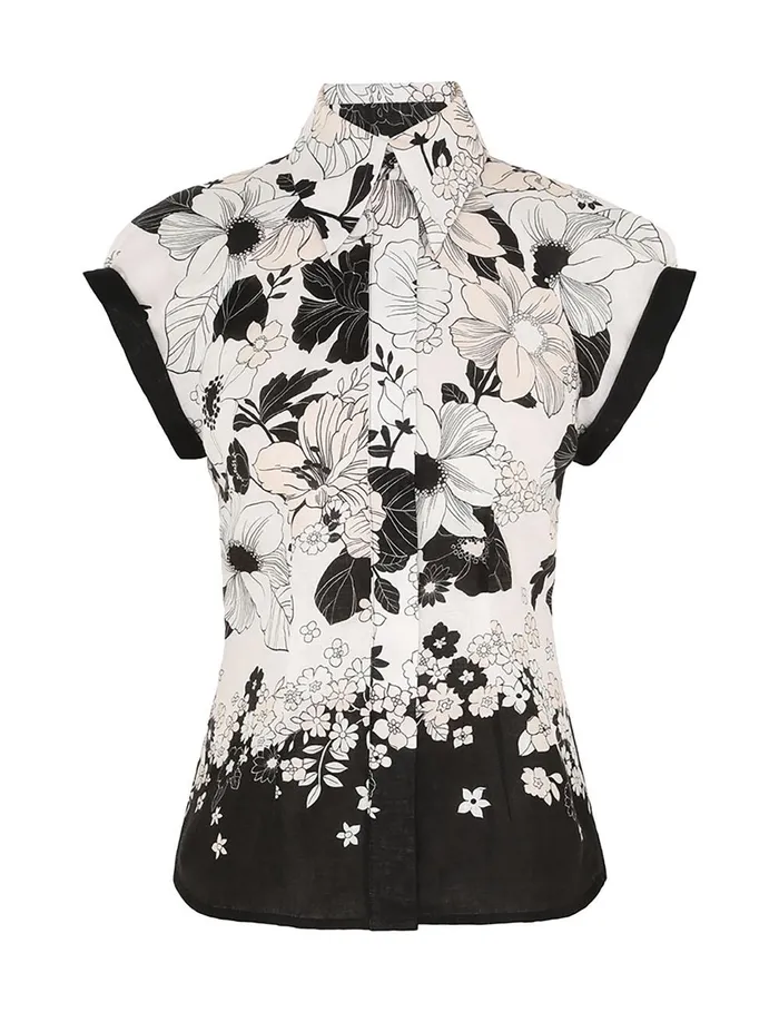 Women Tops Zimmermann Pop Short Sleeve Shirt Ivoryblack Floral