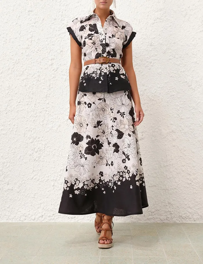 Women Tops Zimmermann Pop Short Sleeve Shirt Ivoryblack Floral