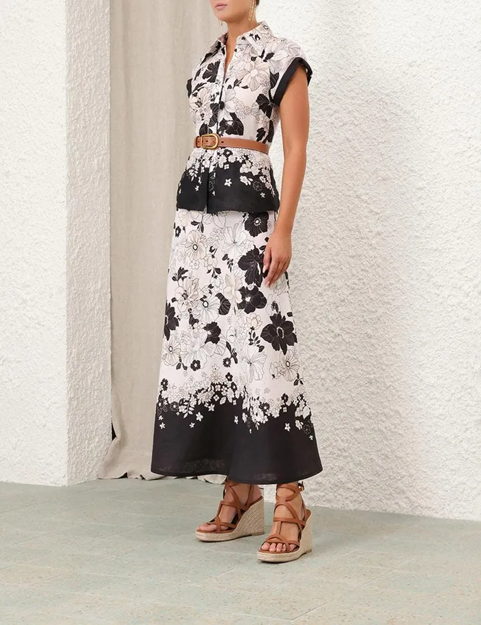 Women Tops Zimmermann Pop Short Sleeve Shirt Ivoryblack Floral