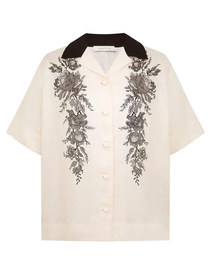 Women Tops Zimmermann Short Sleeve Shirt Cream Floral