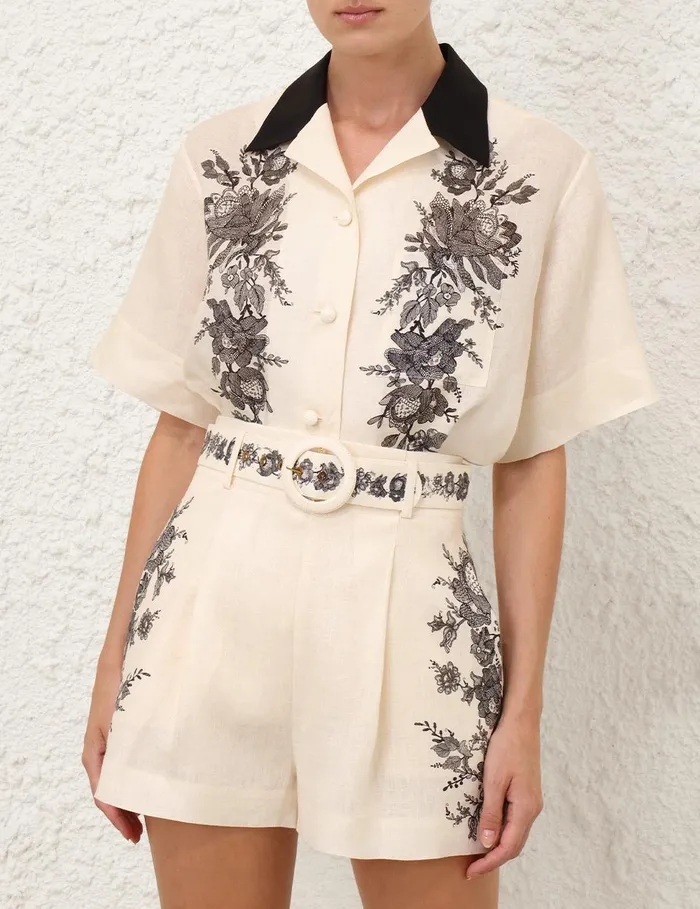 Women Tops Zimmermann Short Sleeve Shirt Cream Floral